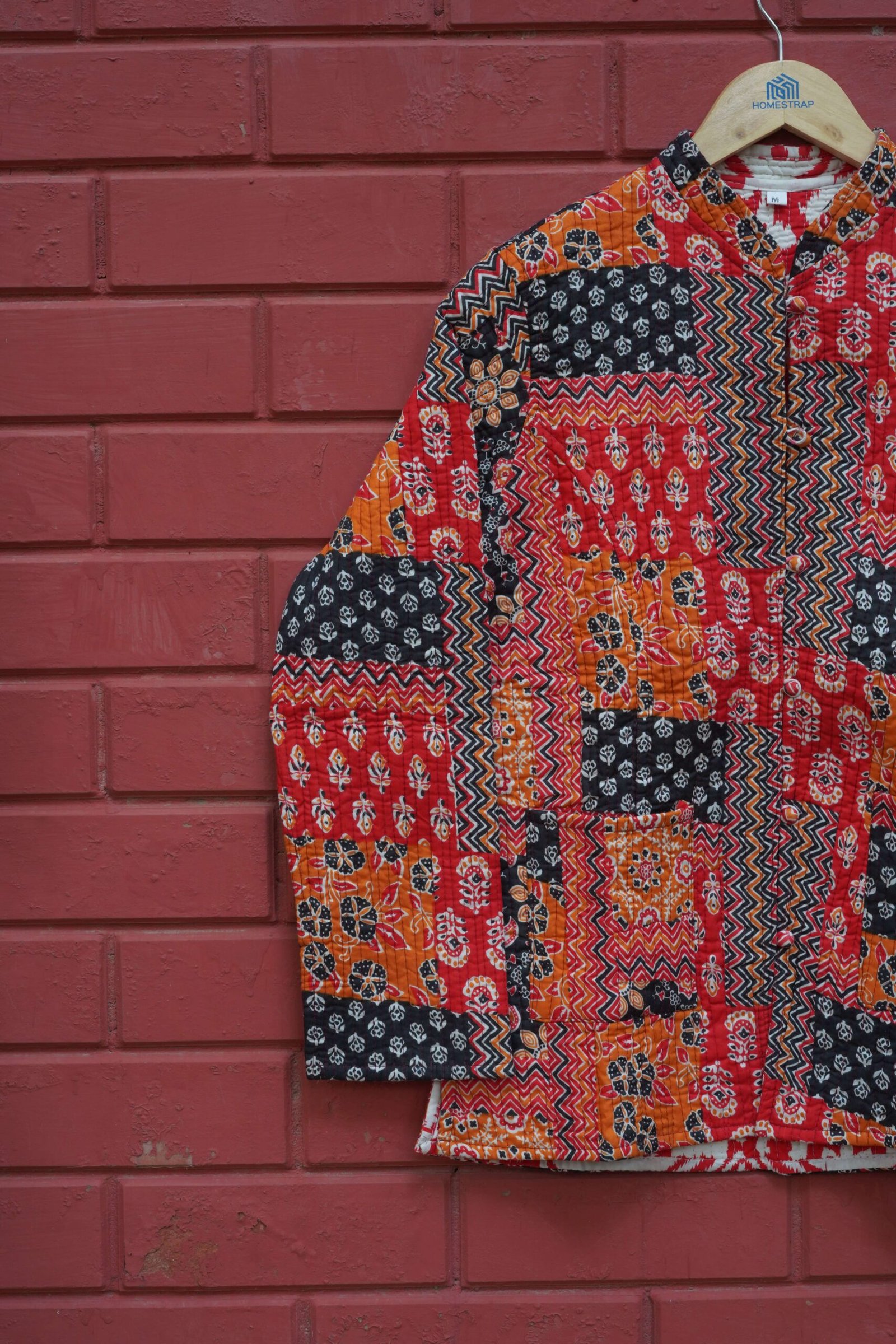 Womens Red Velvet Embroidered Jacket with Floral Design - Image 3