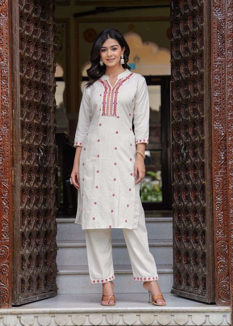 Women's Cotton Embroidered Straight Kurti With Pant and Dupatta Set - Image 2