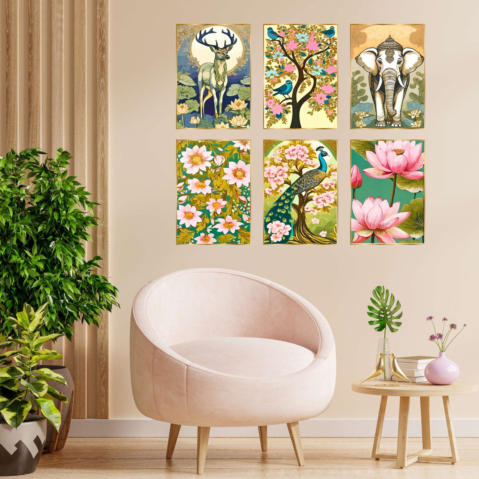 Set of Six Wall Paintings for Wall Dacoration Golden Framed Wall Paintings for Living Room & Bedroom Wall Art for Home Decoration & Office Wall Dรฉcor (13x10 inch CH-GD6-7)