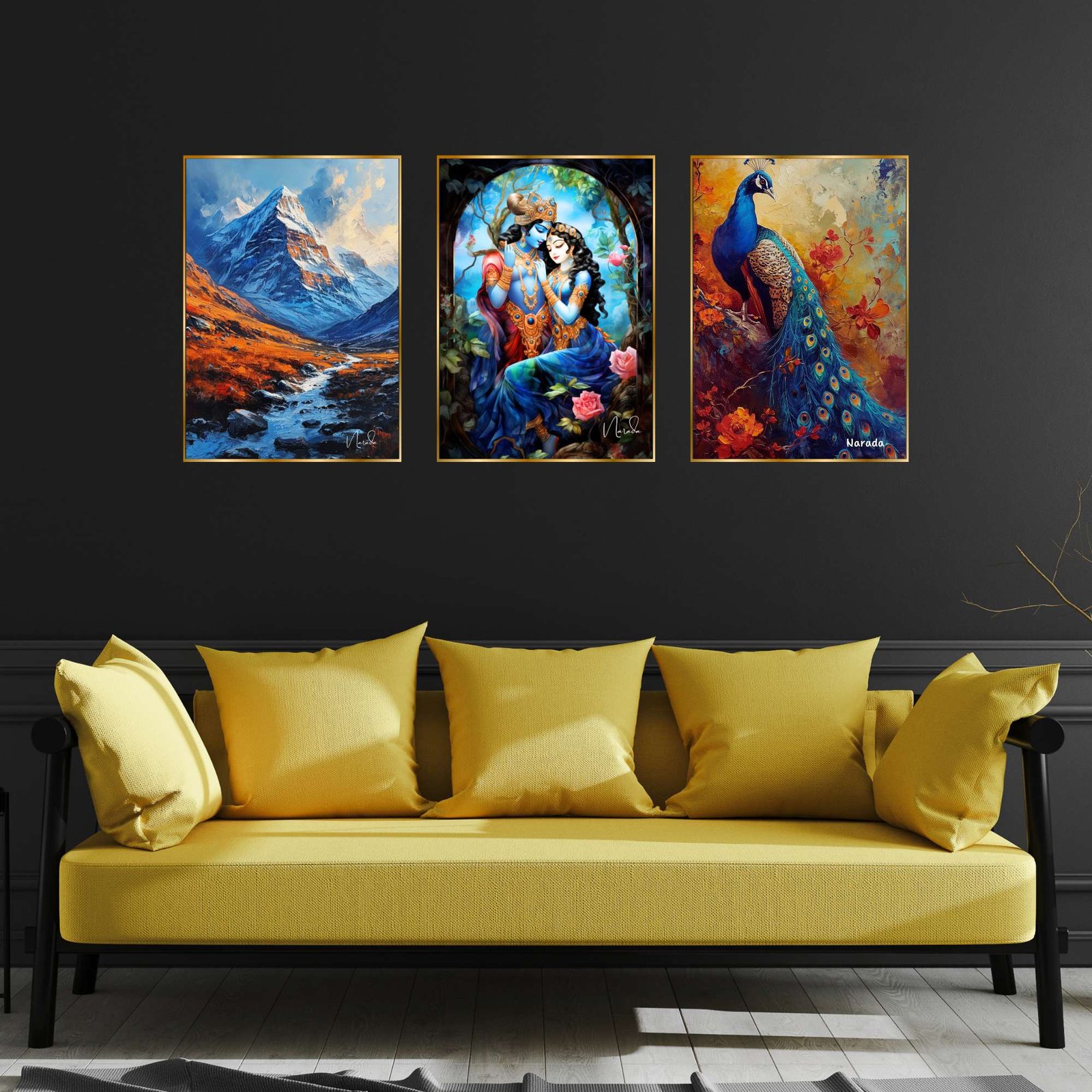 Set of Three Wall Paintings for Wall Dacoration Golden Framed Wall Paintings for Living Room & Bedroom Wall Art for Home Decoration & Office Wall Décor (18x12 inch CH-GD3-1) - Image 3