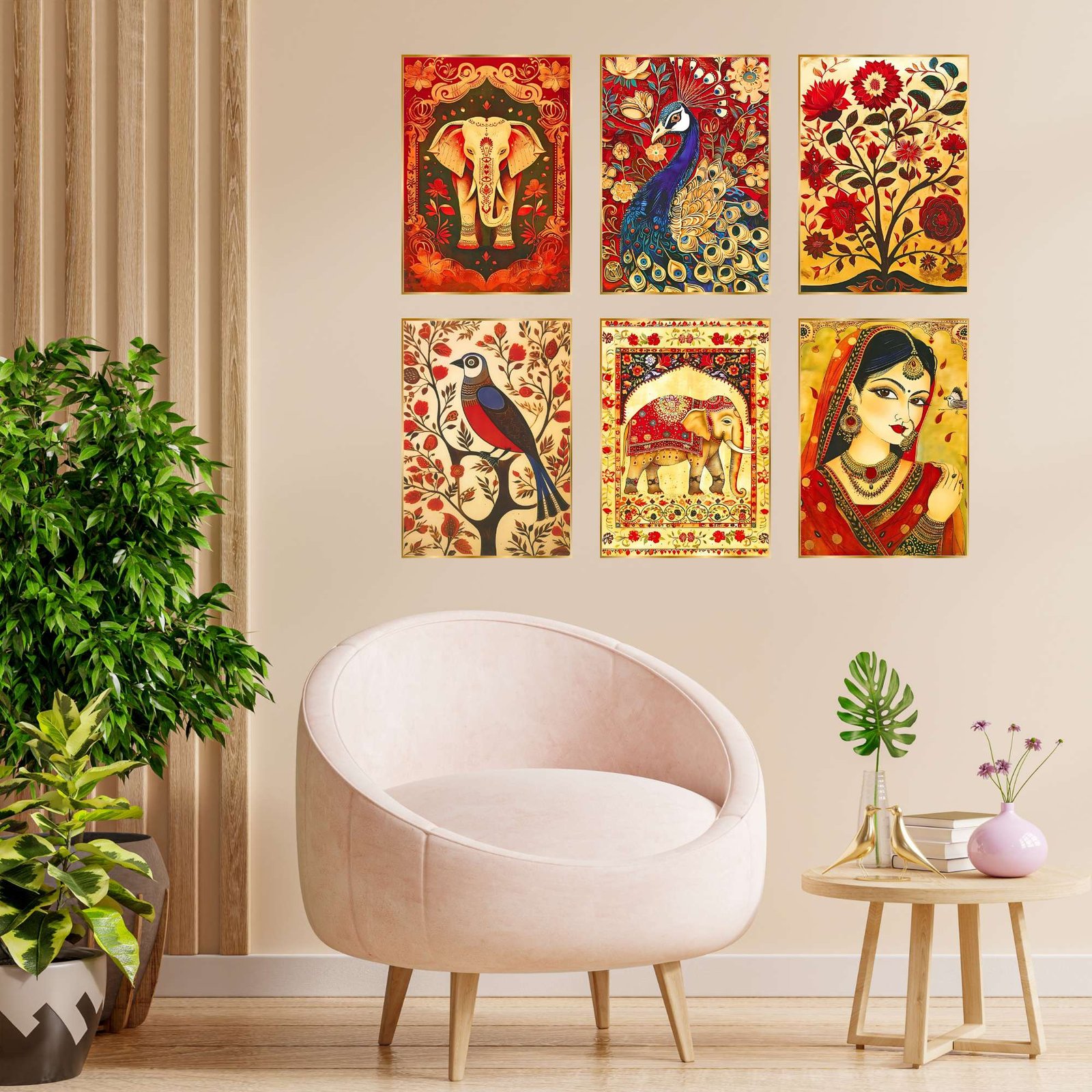 Set of Six Wall Paintings for Wall Dacoration Golden Framed Wall Paintings for Living Room & Bedroom Wall Art for Home Decoration & Office Wall Dรฉcor (13x10 inch CH-GD6-8)