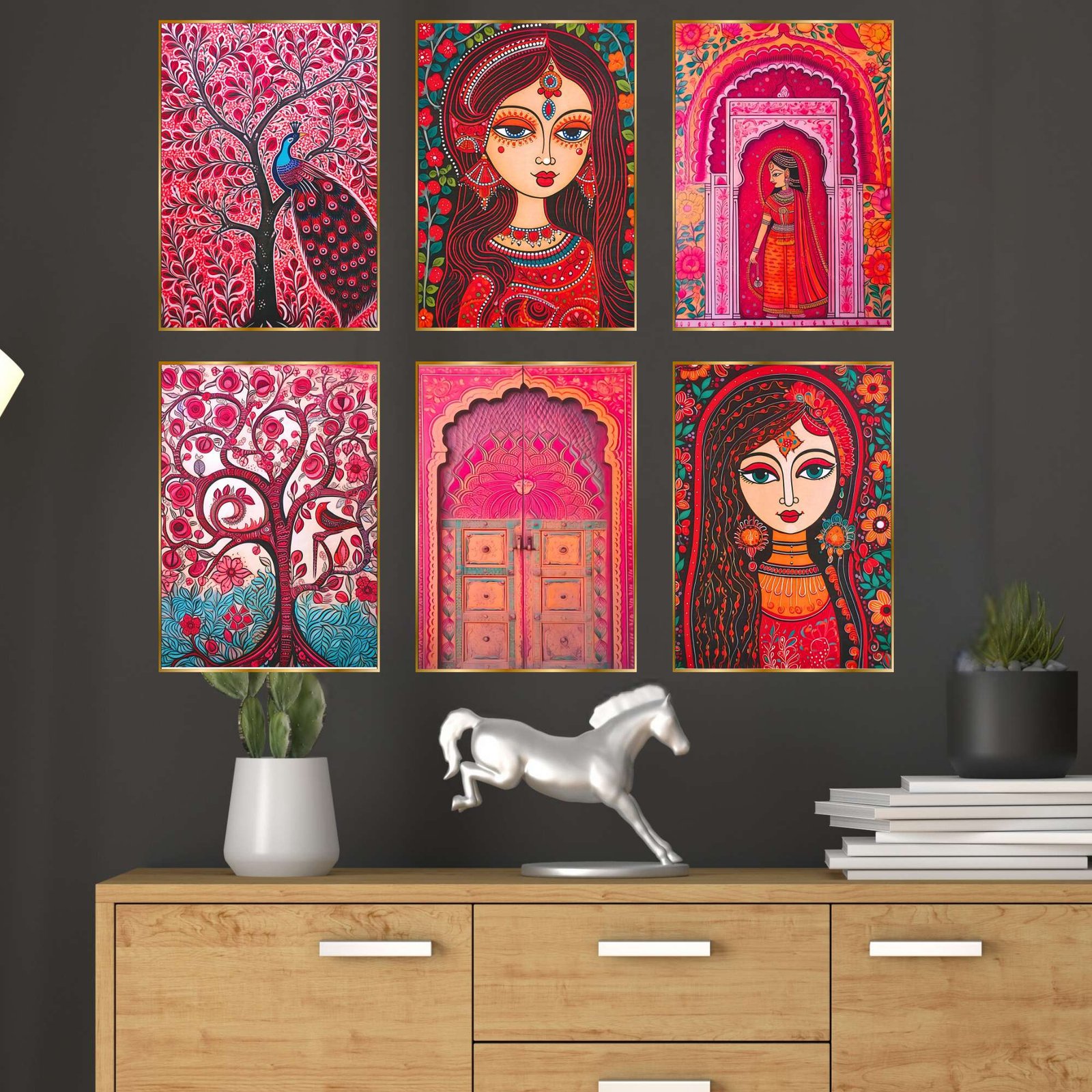 Set of Six Wall Paintings for Wall Dacoration Golden Framed Wall Paintings for Living Room & Bedroom Wall Art for Home Decoration & Office Wall Dรฉcor (13x10 inch CH-GD6-4)