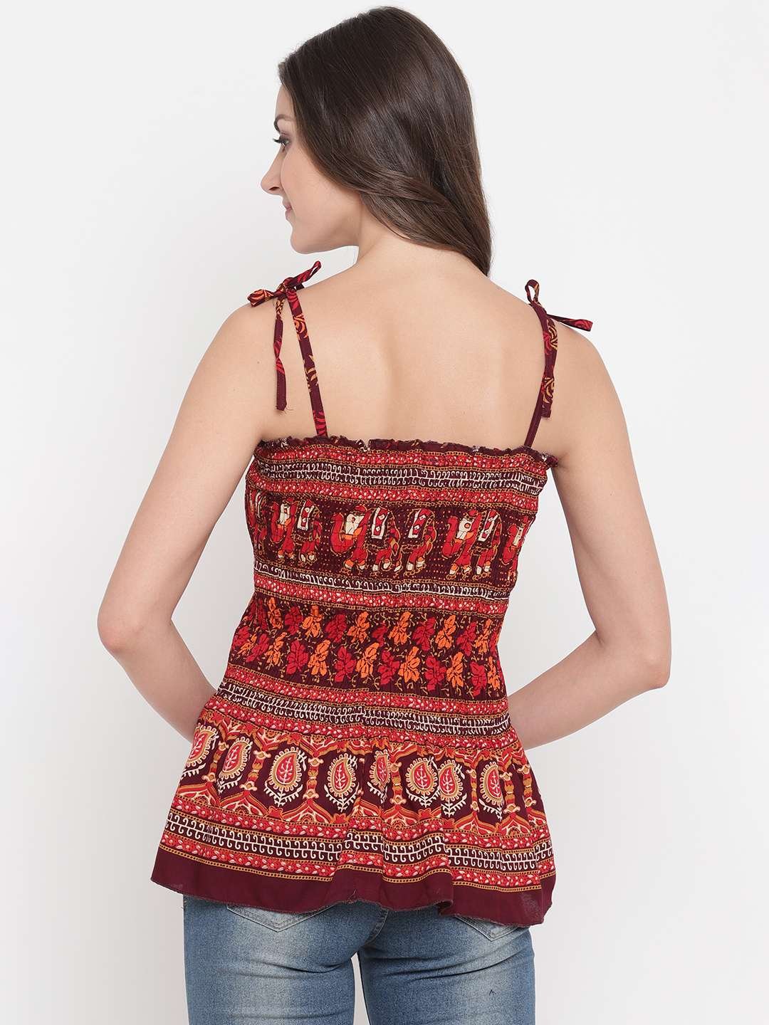 Women's Rayon Printed Casual Summer Style Tie Shoulder Straps Free Size Tank Top ( Multi2) - Image 2