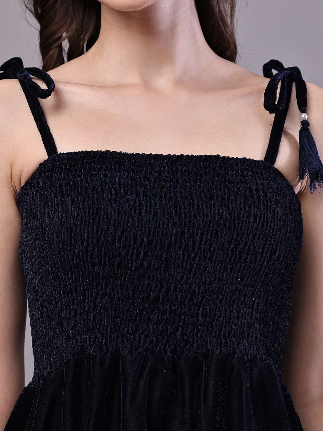 Women's Junglee Black Velvet Party Midi Dress with Asymmetrical Hemline Midi Dresses - Image 5